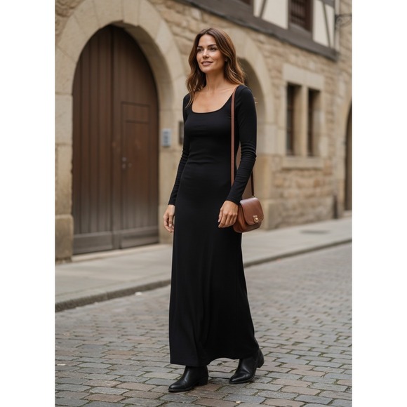 OFFLINE by Aerie Dresses & Skirts - OFFLINE by Aerie Real Me Xtra Black Long Sleeve Square Neck Maxi Dress Small